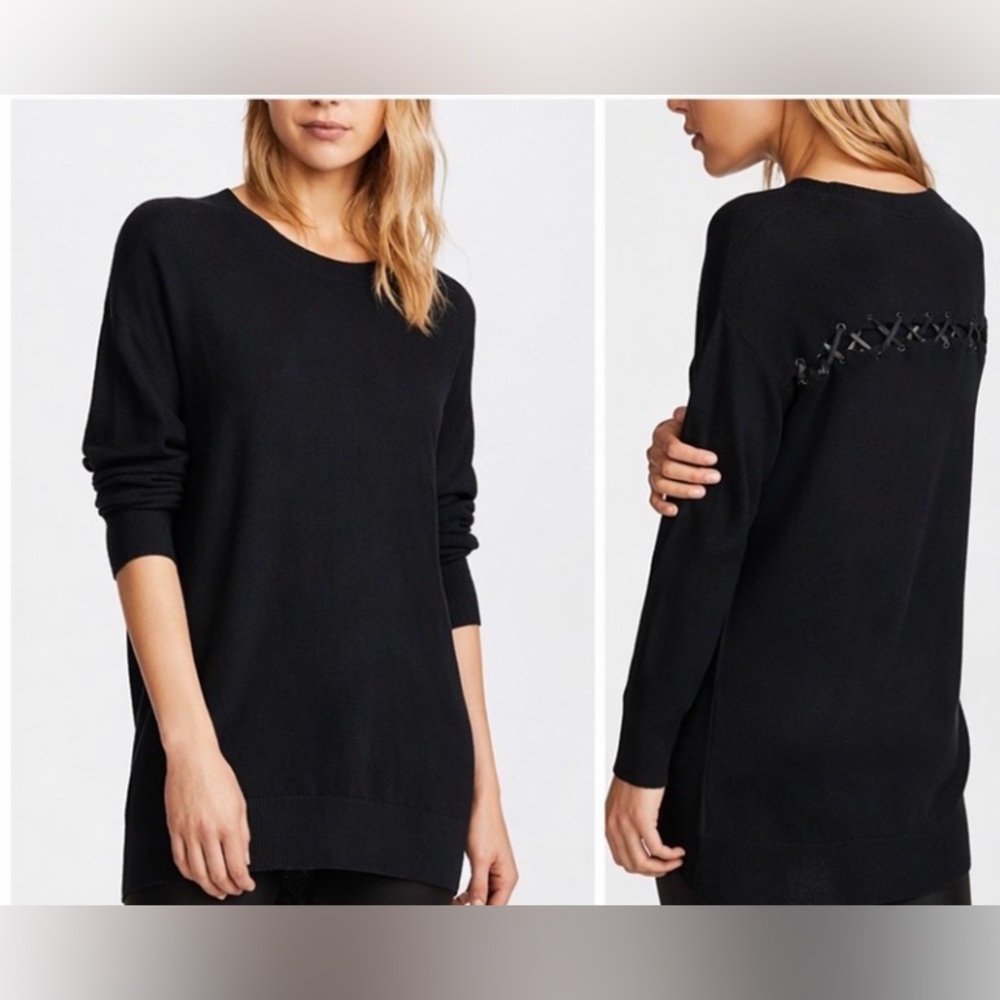 Splendid Bleeker Cashmere Blend Pullover Sweater L/Sleeve Lace-Up Back Black M